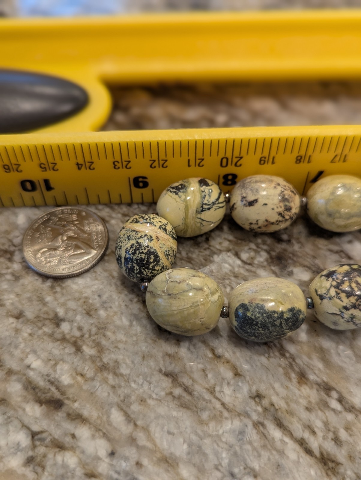 925 AIL Sterling Silver 141g18-20″ 15mm Natural Yellow Turquoise Beaded Necklace