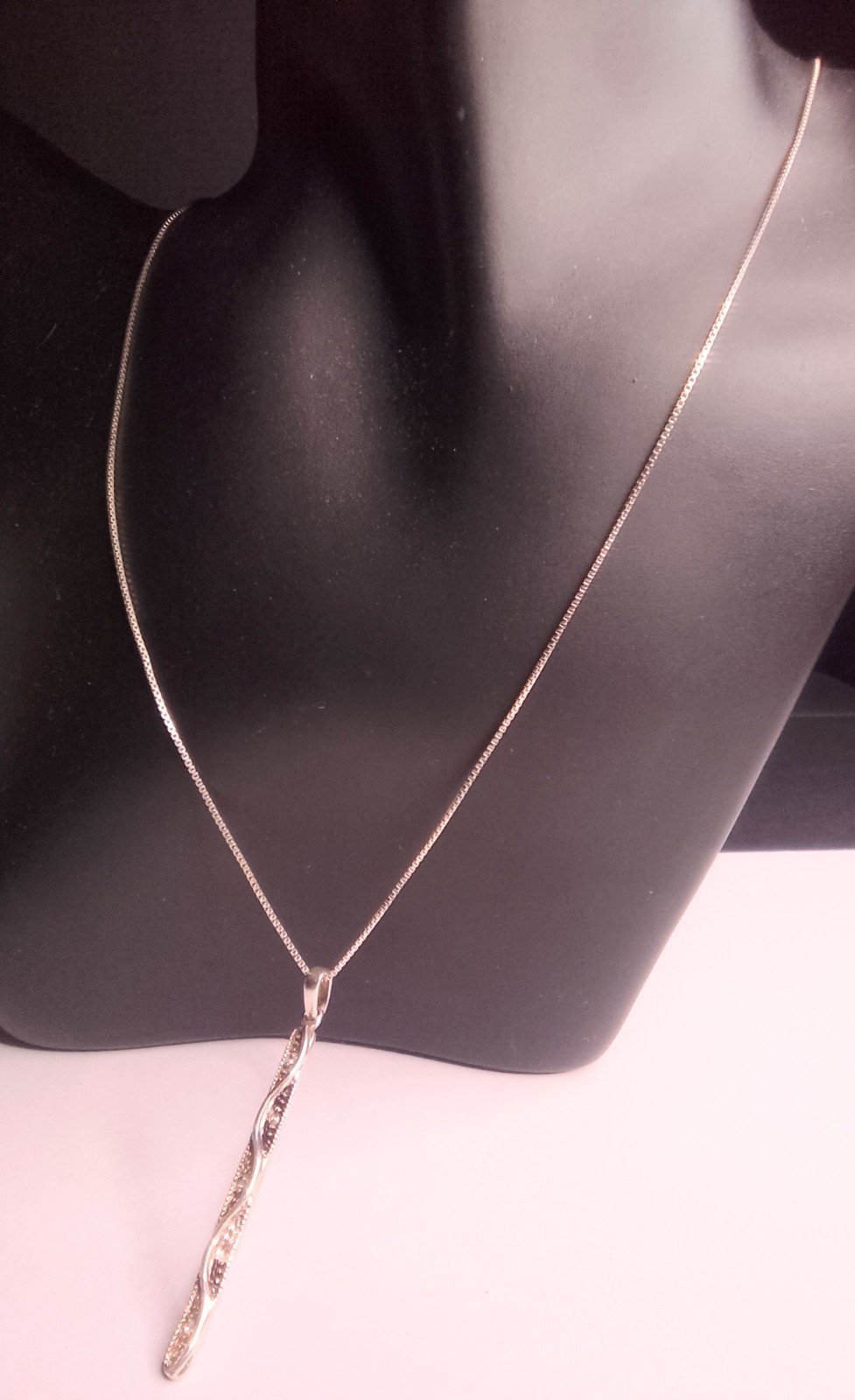 925 Sterling Silver Ribbon Twist Vertical Bar Pendant Necklace 18″ Dainty 4.82g