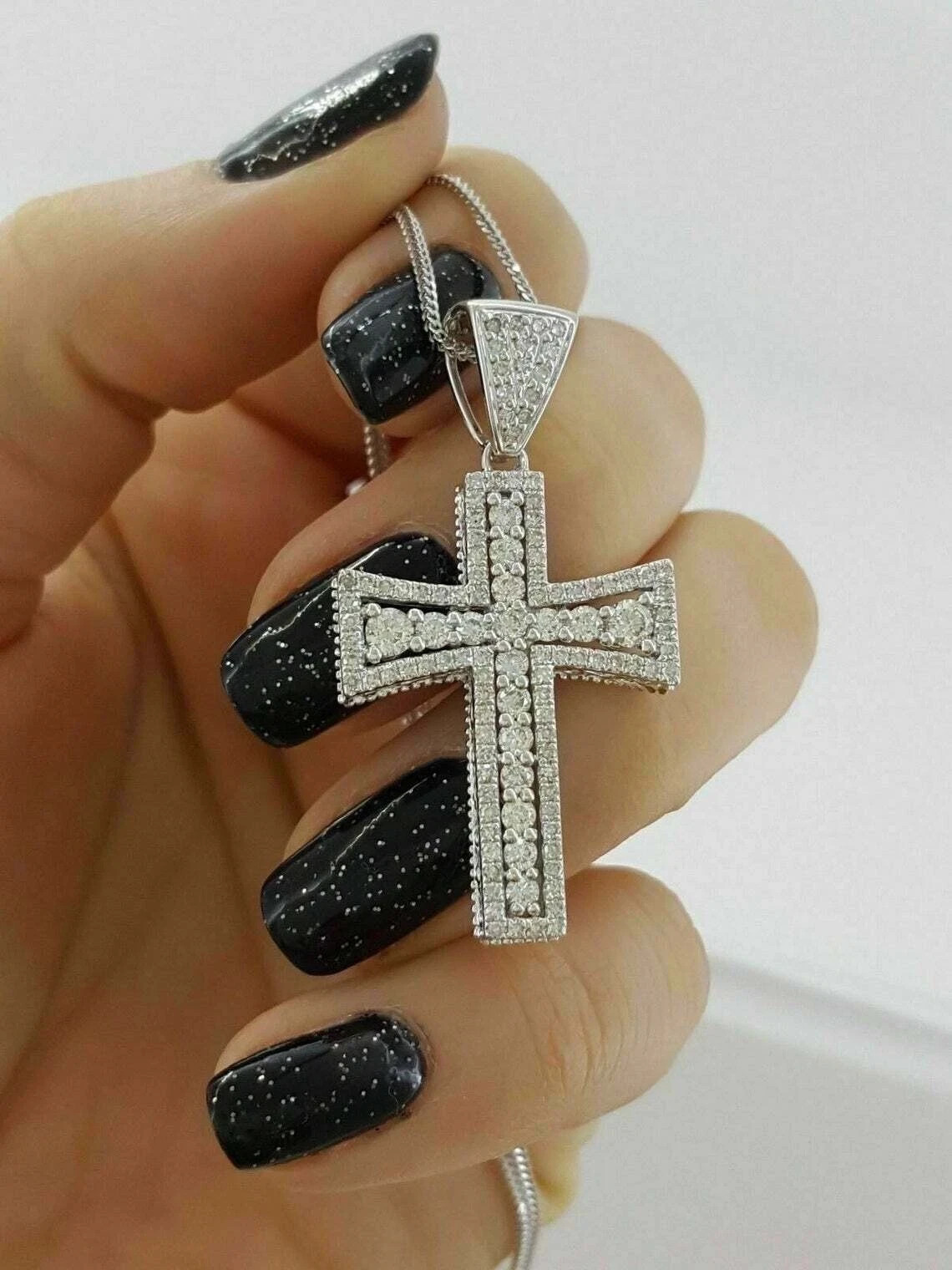 2.50Ct Round Cut Diamond Cross Pendant 14K White Gold Finish Free “18 Chain