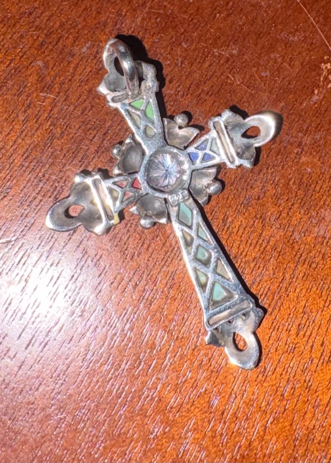 925 Sterling Silver Cross Pendant Turquoise Coral Lapis 2″ 7.16 grams CZ Gemston