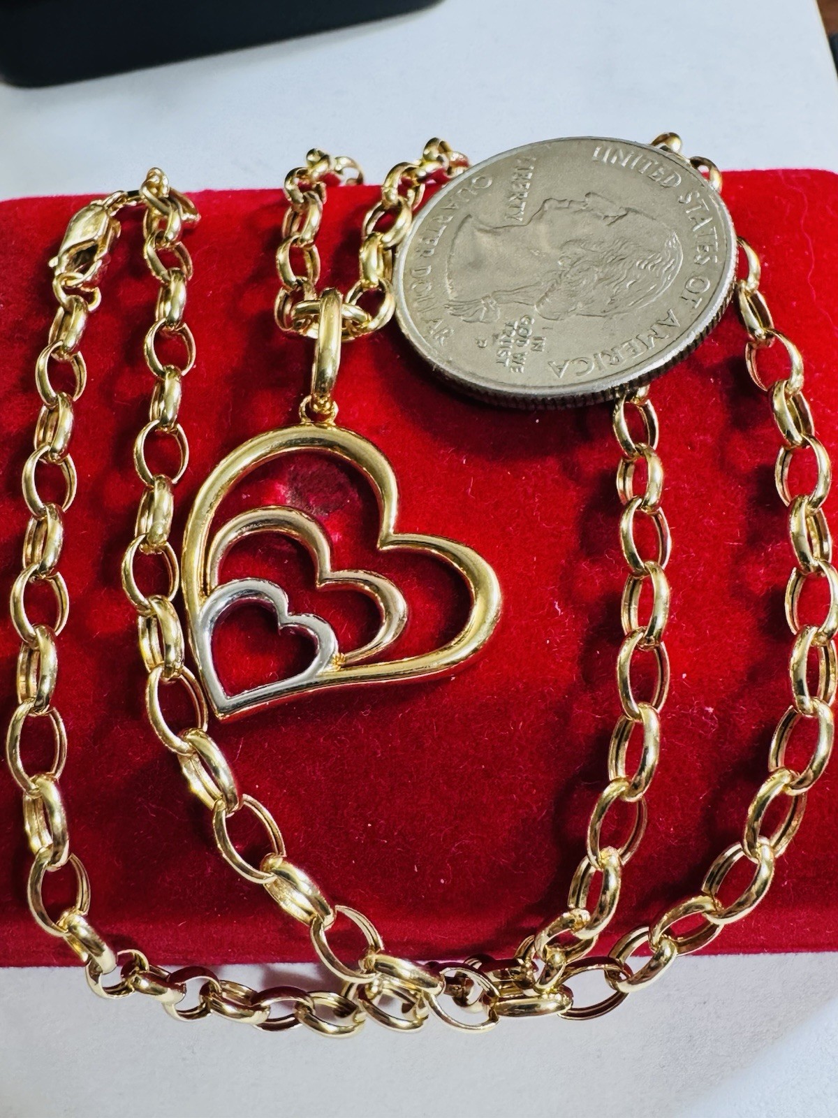 18K 750 Real Find Pure Tricolor Gold Heart Necklace 19.7/20” Inch Long 6.7g 4mm