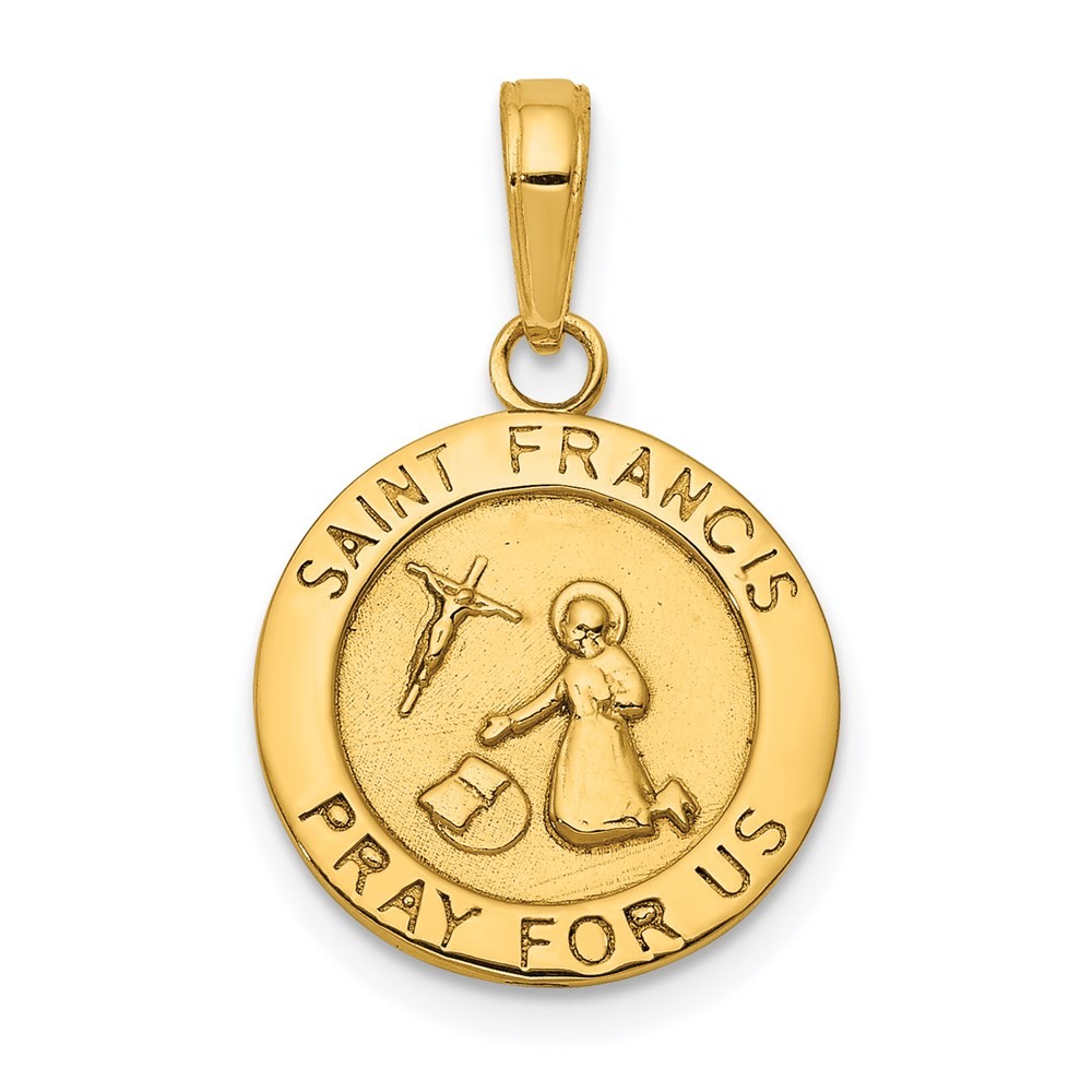 14K Polished Solid Saint Francis Medal Round Pendant 22 X 14.4MM 1.53gm