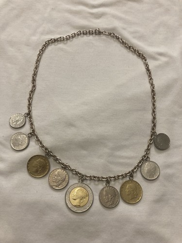 Milor Chain Italian Lire Coin Charm Necklace Sterling Silver 21″ Italy