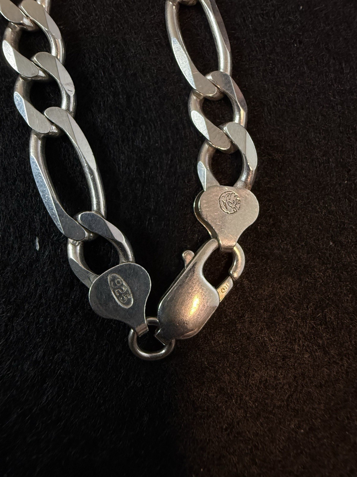 .925 Sterling Silver Figaro Link 14″ Necklace Very Nice Made In Italy Figaro HVY