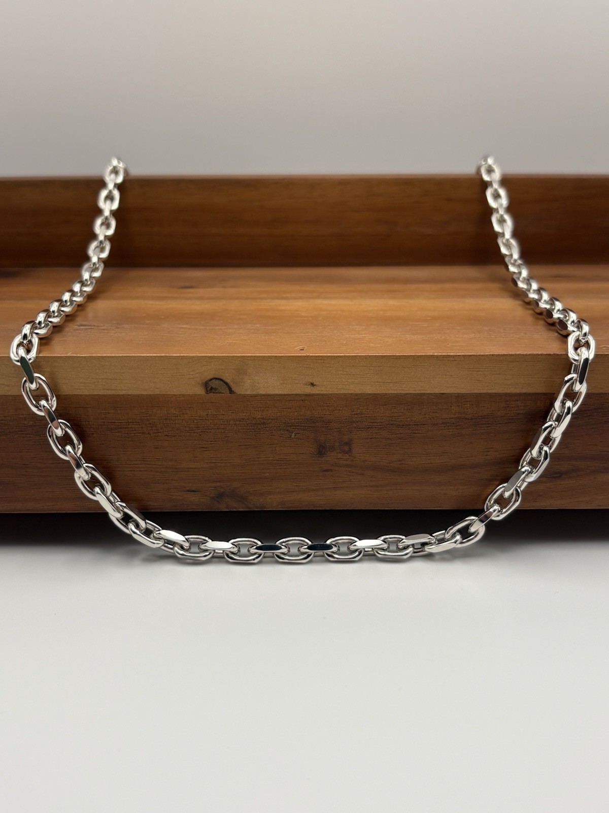 24 INCH 6MM STERLING SILVER HERMES CABLE ANCHOR LINK CHAIN RHODIUM 62.5G 925