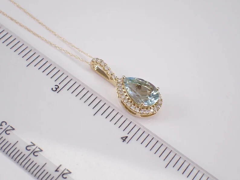 2.00Ct Pear Cut Natural Aquamarine Teardrop Pendant 14K Yellow Gold Plated 18″