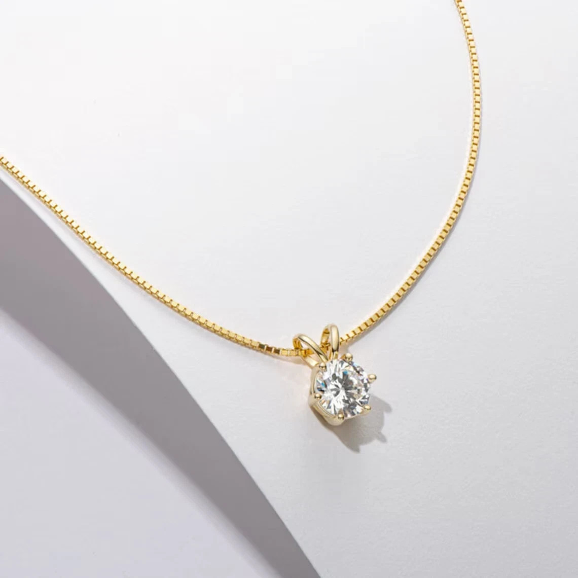 2CT Round Cut White Diamond Solitaire Pendant Necklace 14k Yellow Gold Plated