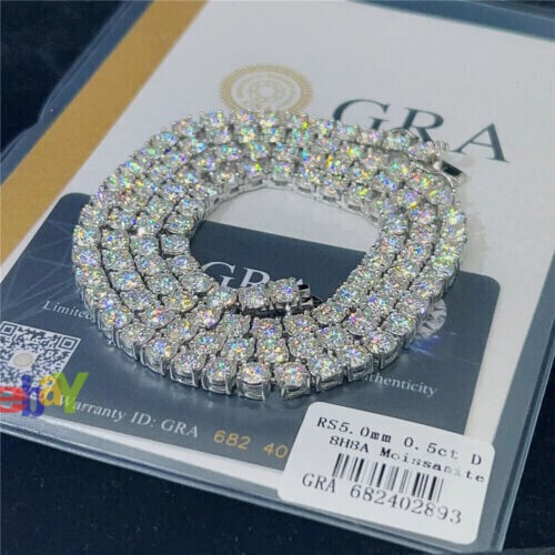 2-6.5mm 16-24″ VVS1 D Moissanite Tennis Chain Necklace 925 Silver Passes Tester!
