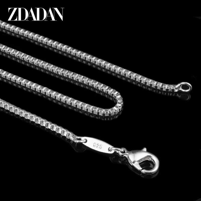 100% Genuine Sterling Silver 2mm Box Chain Necklace For Women Fashion
