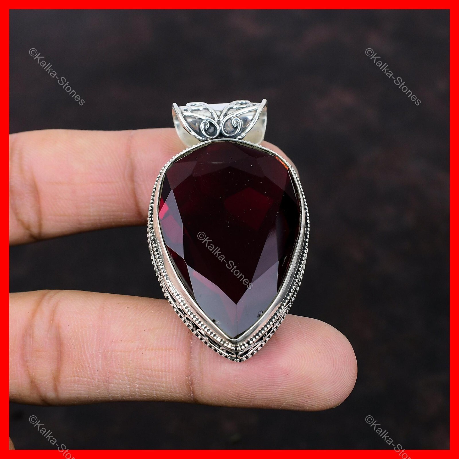 Cyber Monday Sale 925 Silver Pear Mozambique Garnet Gemstone Vintage New Pendant