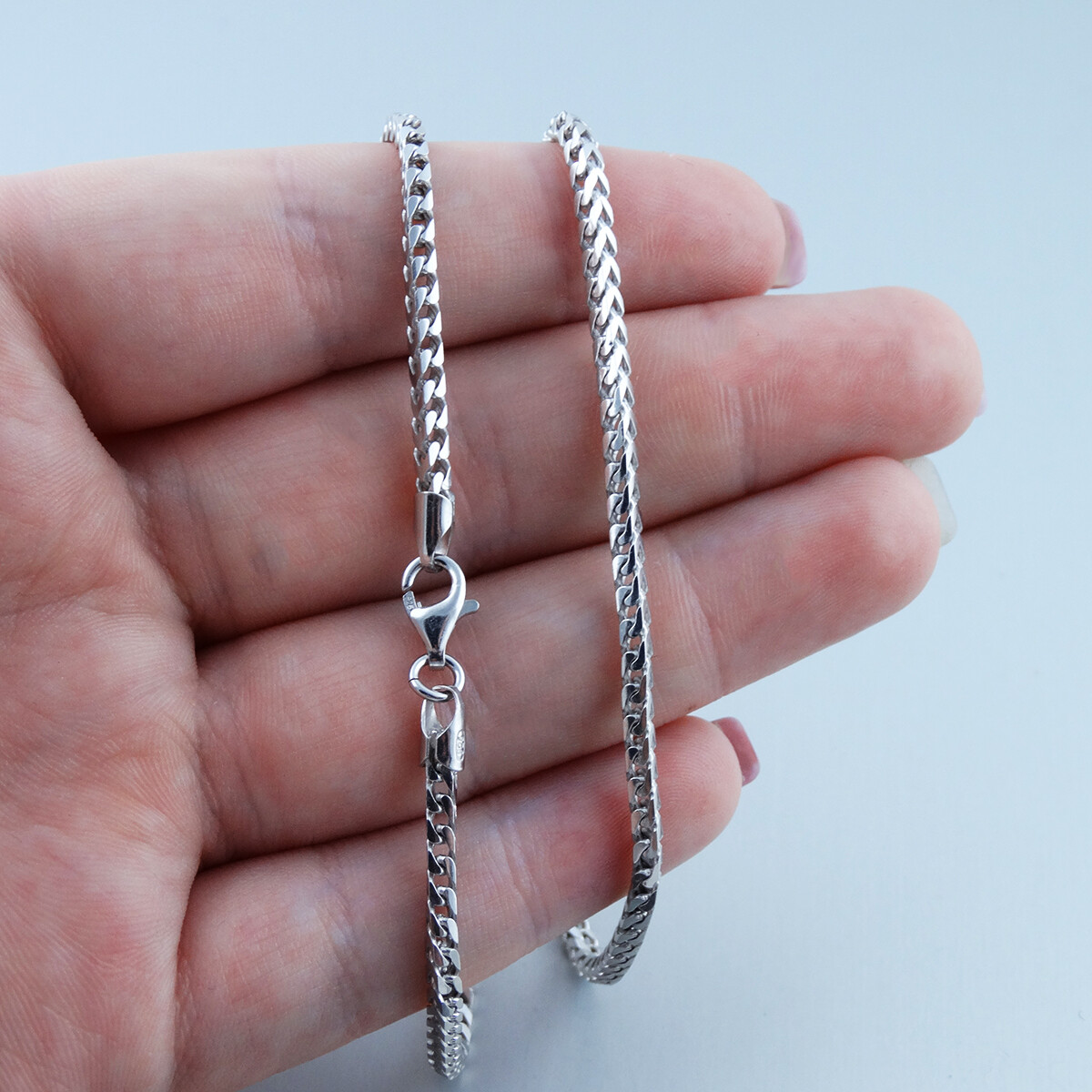 2.45mm Franco Chain Necklace – Rhodium Plated 925 Sterling Silver – 16- 30″