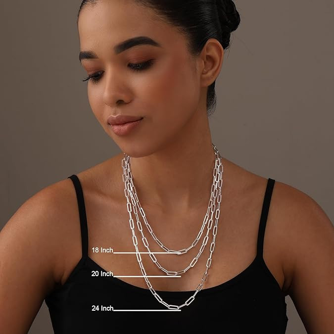 925 Sterling Silver Paperclip Chain Paperclip Necklace 3mm Free Shipping