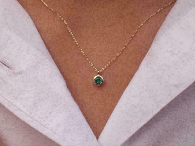 1Ct Round Cut Lab-Created Solitaire Emerald Pendant 14k Yellow Gold Plated