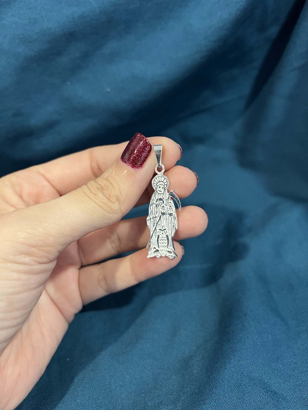 925 Sterling Silver Men Women Grim Reaper Santa Muerte Medal Pendant