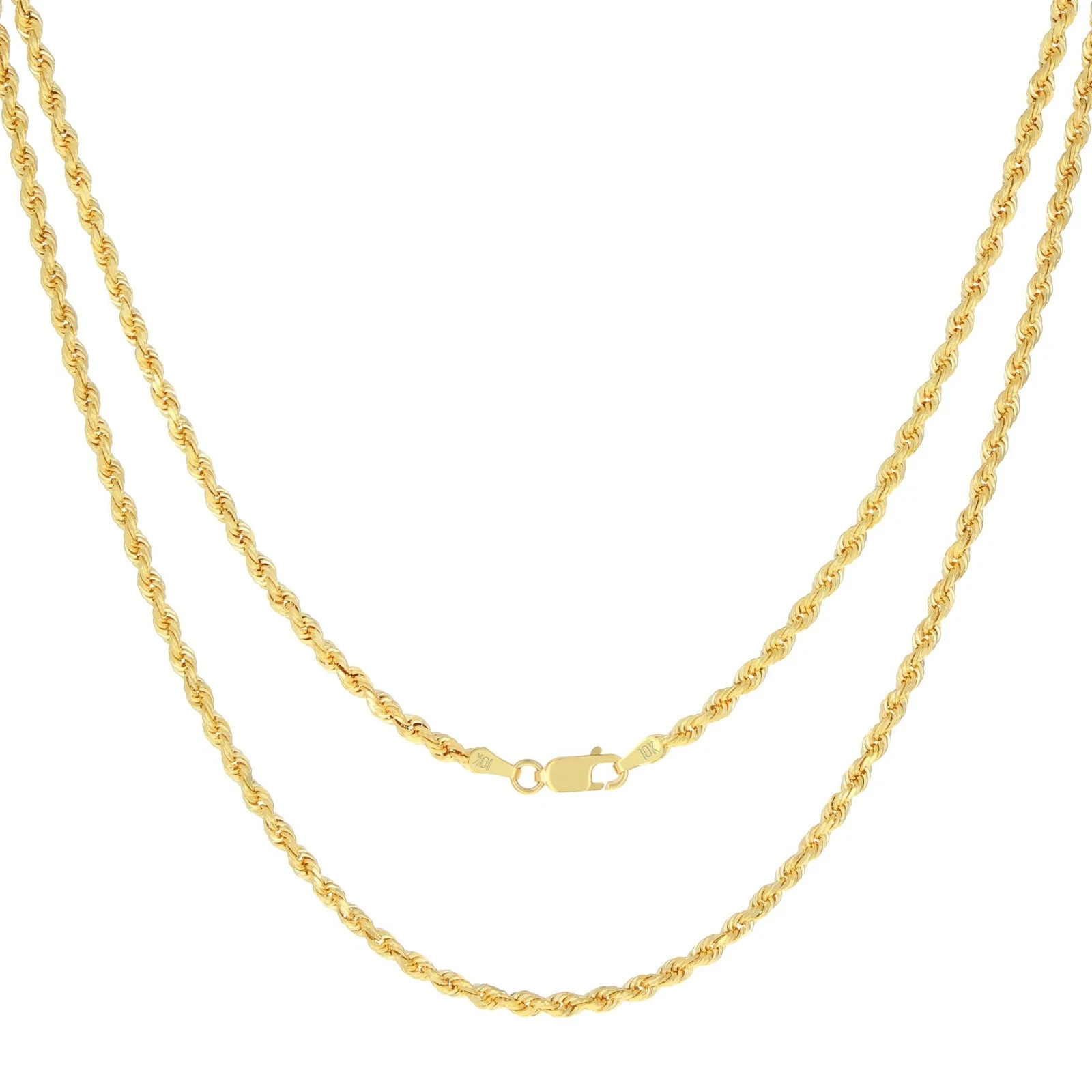 10k Real Gold Rope Chain 2mm 2.5mm 3mm 4mm 5mm 6mm 7mm 8mm 18-30 Inch Men Women