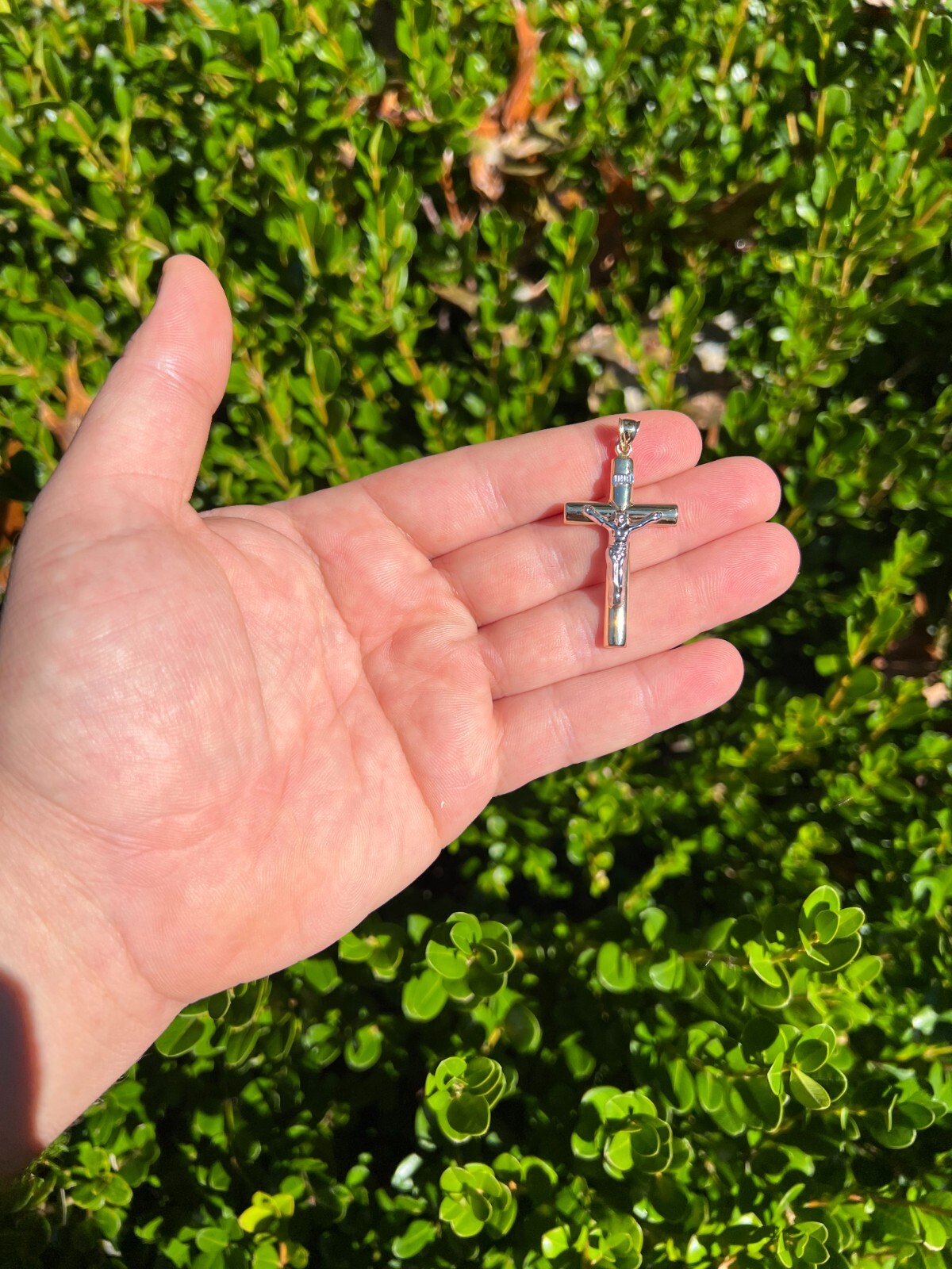 Large 1.85″ Real 14k Yellow & White Gold Cross Jesus Crucifix Pendant Necklace