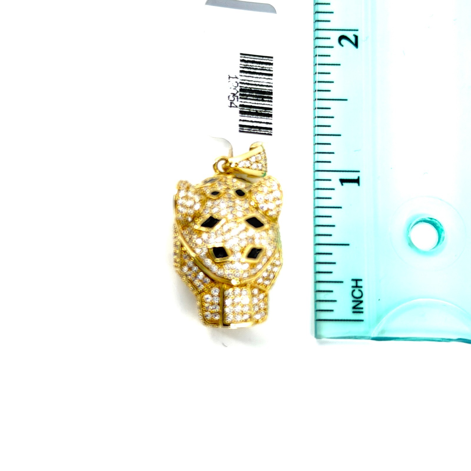 Real 14K Solid Yellow Gold Iced Panther Head Pendant CZ Black Enamel Jaguar