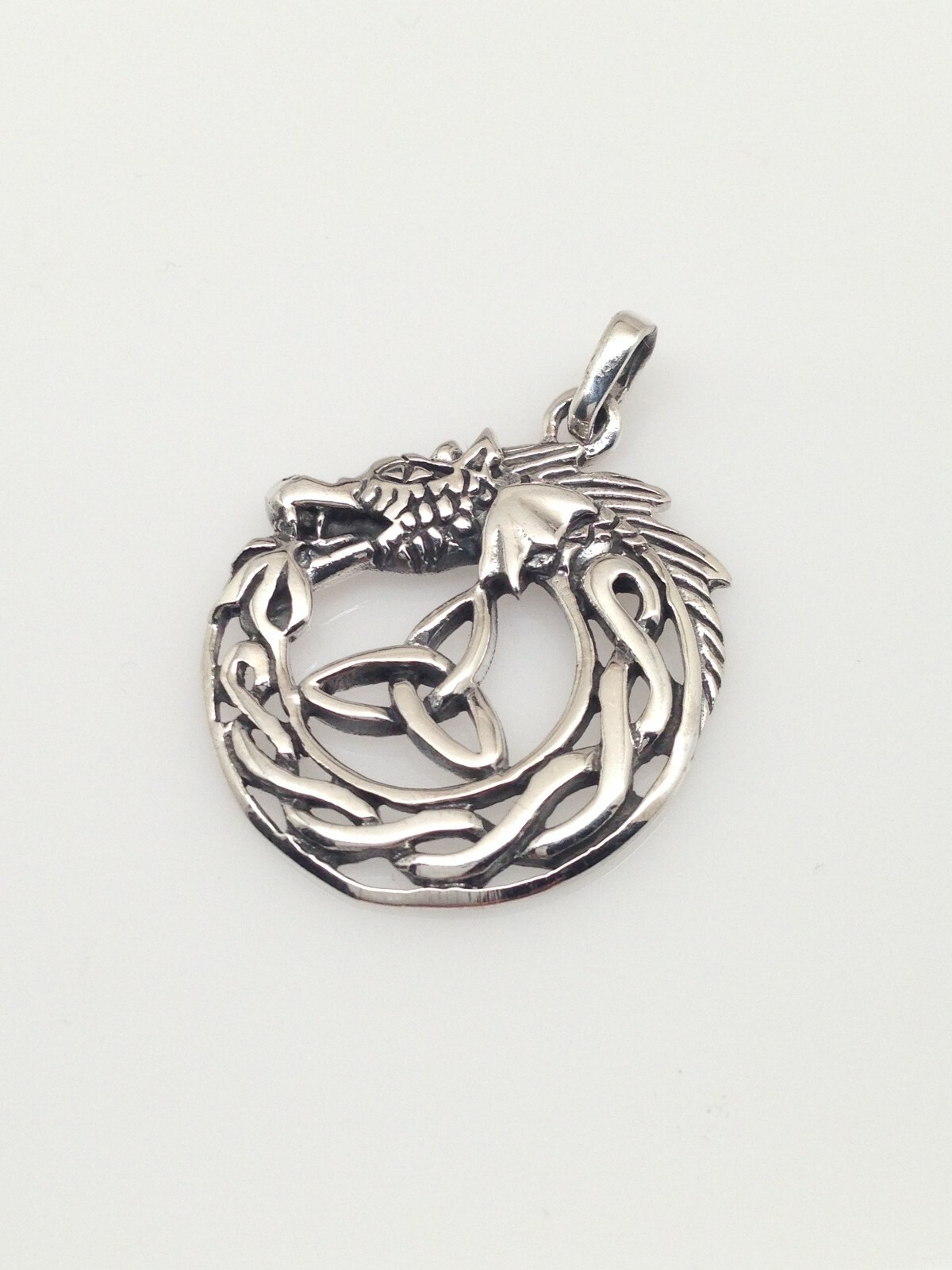 925 Sterling Silver Celtic Dragon with Trinity Knot Pendant Men 24mm0.95″/33mm