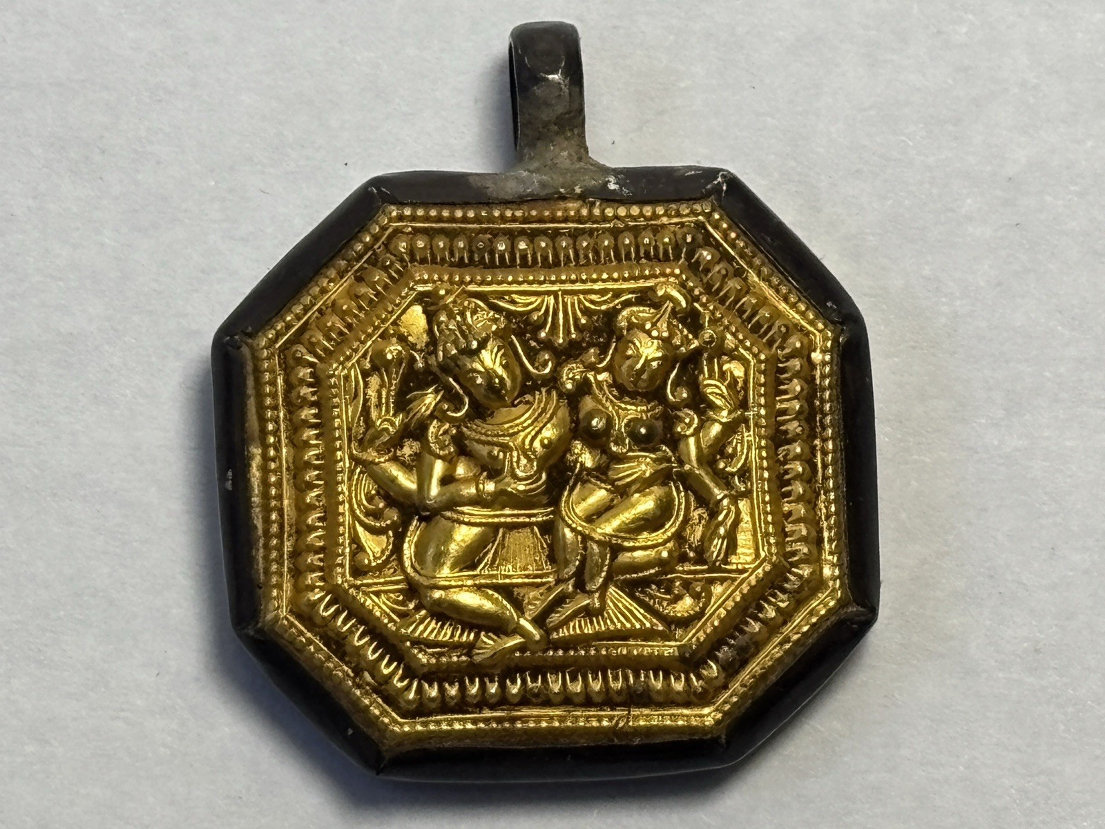Lakshmi and Vishnu Sterling Silver Pendant Handcrafted 18K Gold Foil 1×1″