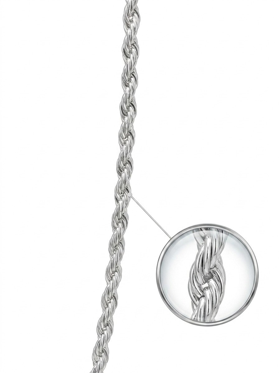 5ct. 24″ Rope Chain 2.25mm Silverplate Lustrous with Rhodium Finish .925 S.P.