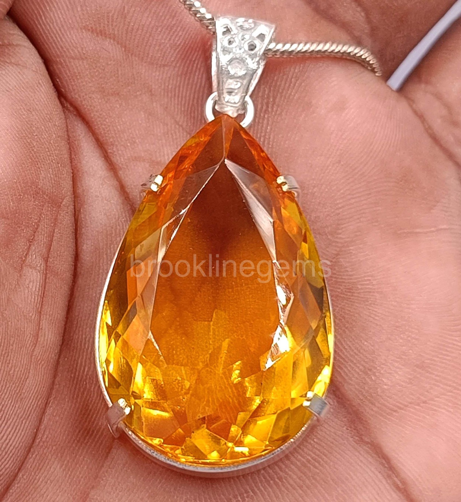 EGL Certified 98.65 Ct Yellow Sapphire Pendant in 925 Sterling Silver Gems 5OSS