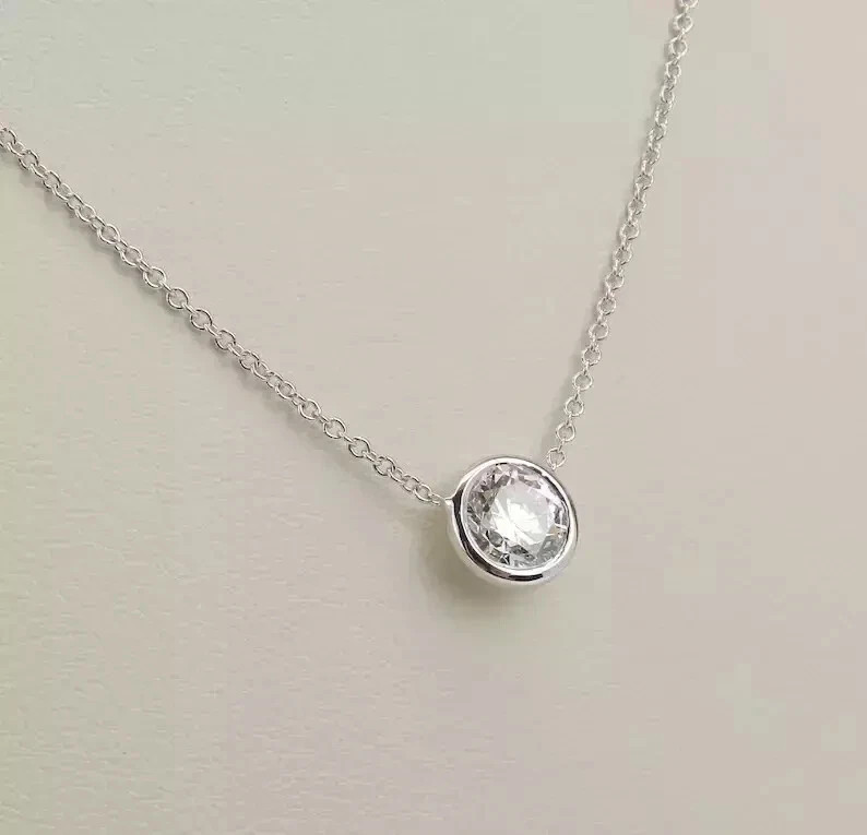 1.50 Ct Round Cut Moissanite Bezel Set Solitaire Pendant 14K White Gold Plated