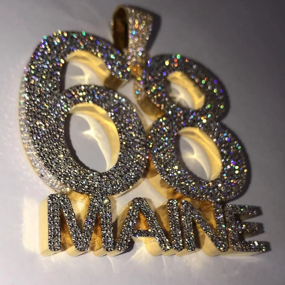 3Ct Round Cut Moissanite Men’s Custom Name Letter Pendant 14K Yellow Gold Plated
