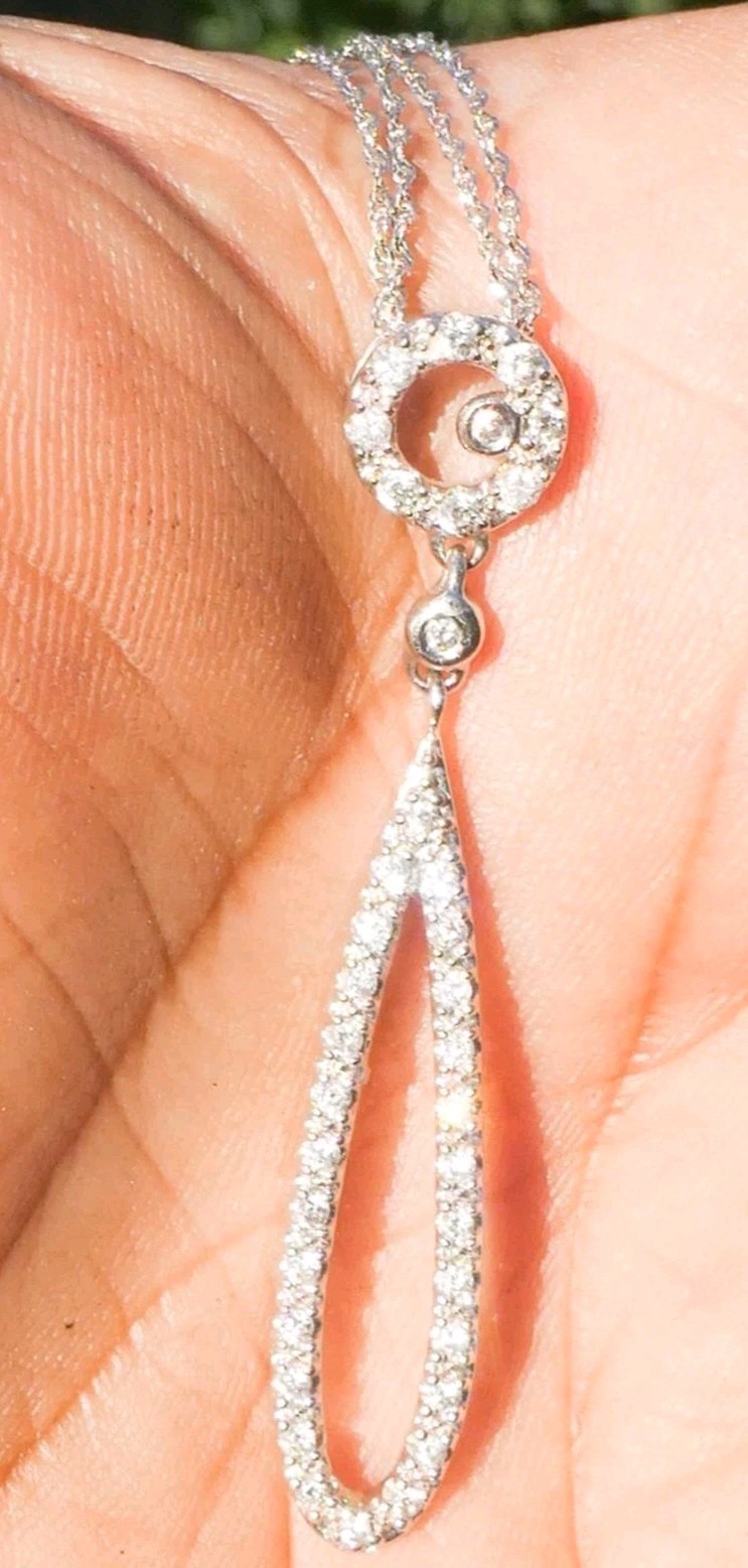 Aurafin Italy 14K White Gold .32 CtDiamond Teardrop Pendant Necklace 3.8g 16.7″