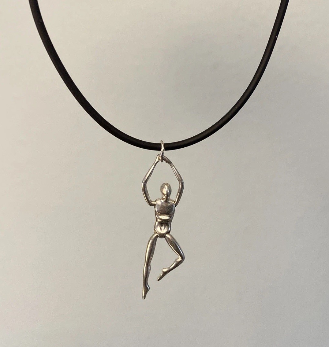 Male Ballet Dancer 2” Sterling Hinged Choker 925 Lobster Clasp Rubber Cord 16”
