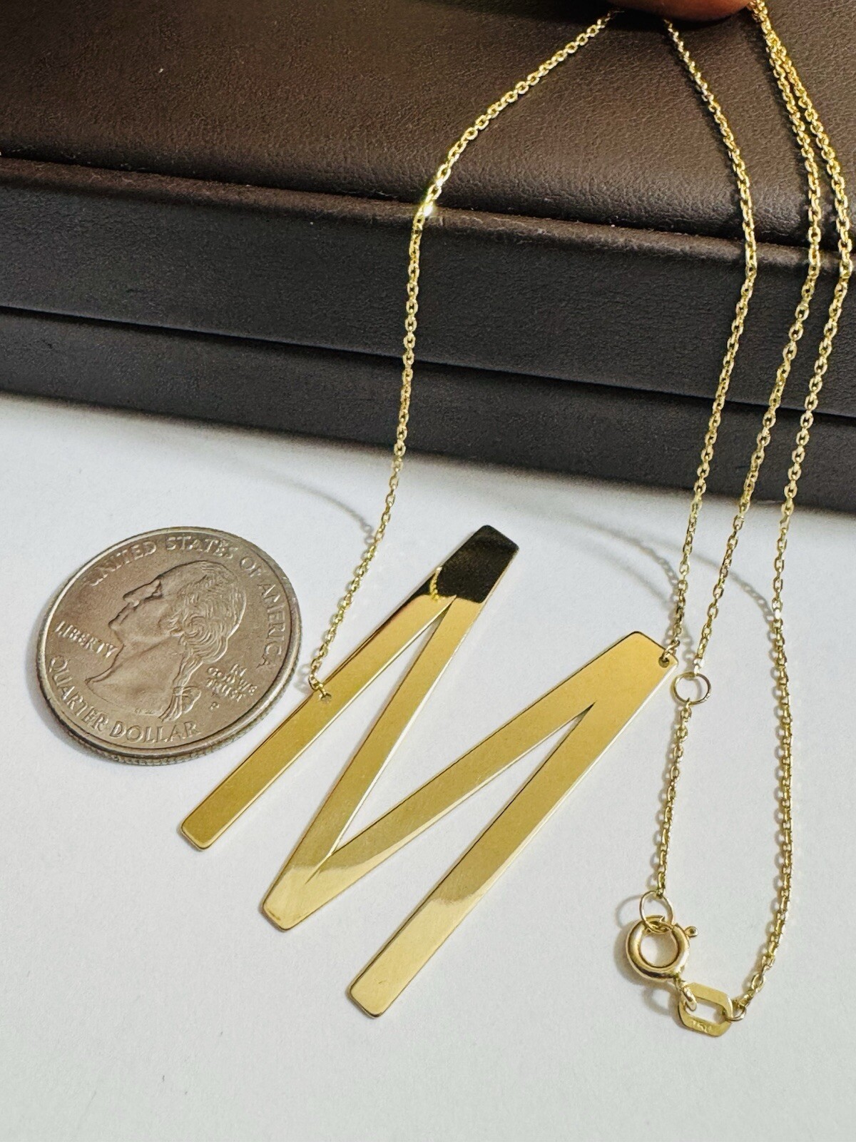 18K 750 Dubai Fine Gold Letter M initial Necklace 16.5/17.5” Long 1mm 5.2g