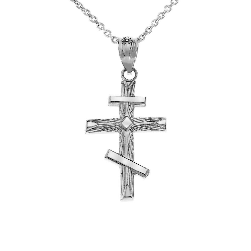Solid Gold Russian Orthodox Cross Pendant Necklace ( Yellow/Rose/White Gold)