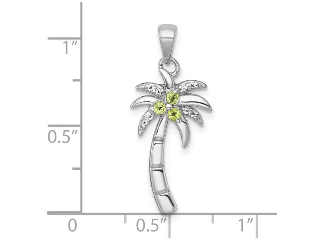 Sterling Silver Palm Tree Pendant Necklace with Peridot and Chain