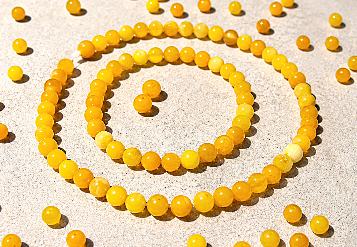 SET Baltic Amber Necklace + Bracelet Polished Round Beads Egg Yolk Butterscotch