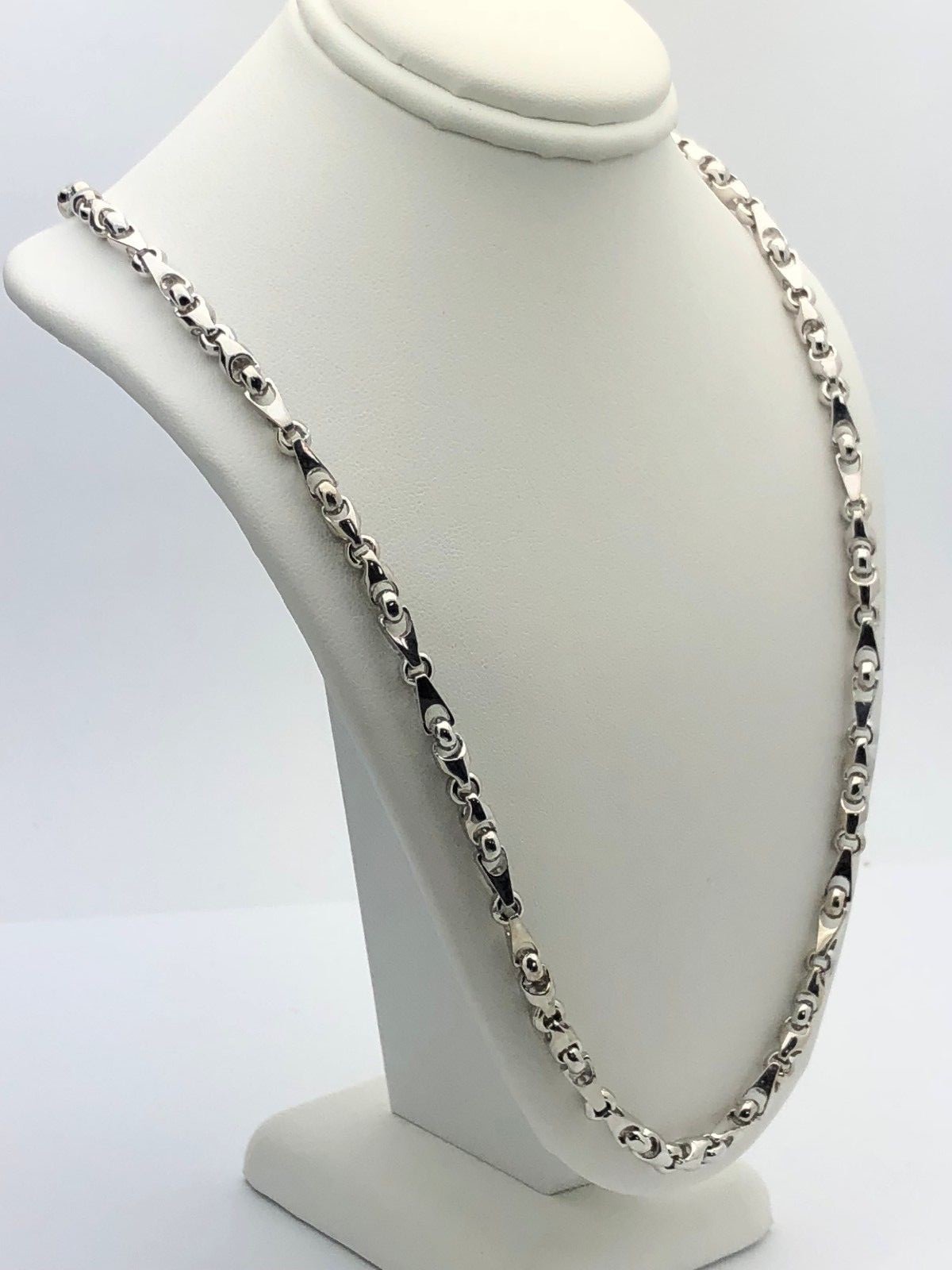 Men’s 14k White Gold Solid Handmade Fashion Link Necklace 20″ 5mm 47.5 grams