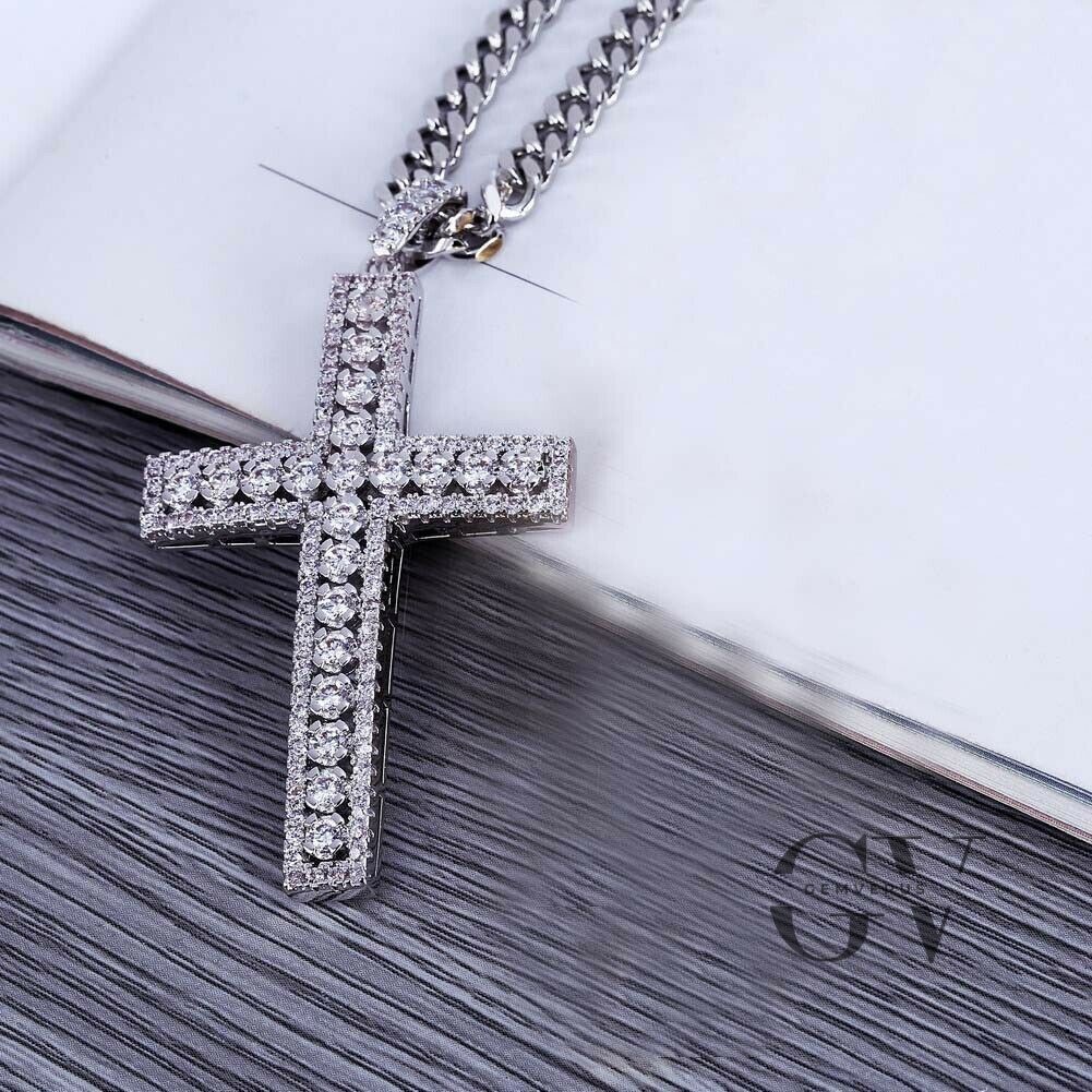 Moissanite Cross Wedding Pendent 2.50 CT Round Cut Solid 14K White Gold For Her