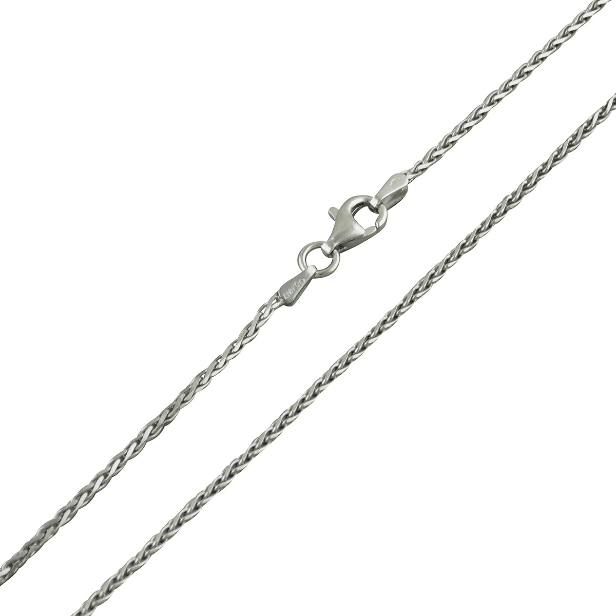Diamond Cut Spiga Wheat 1.5mm Chain Necklace – Rhodium 925 Sterling Silver