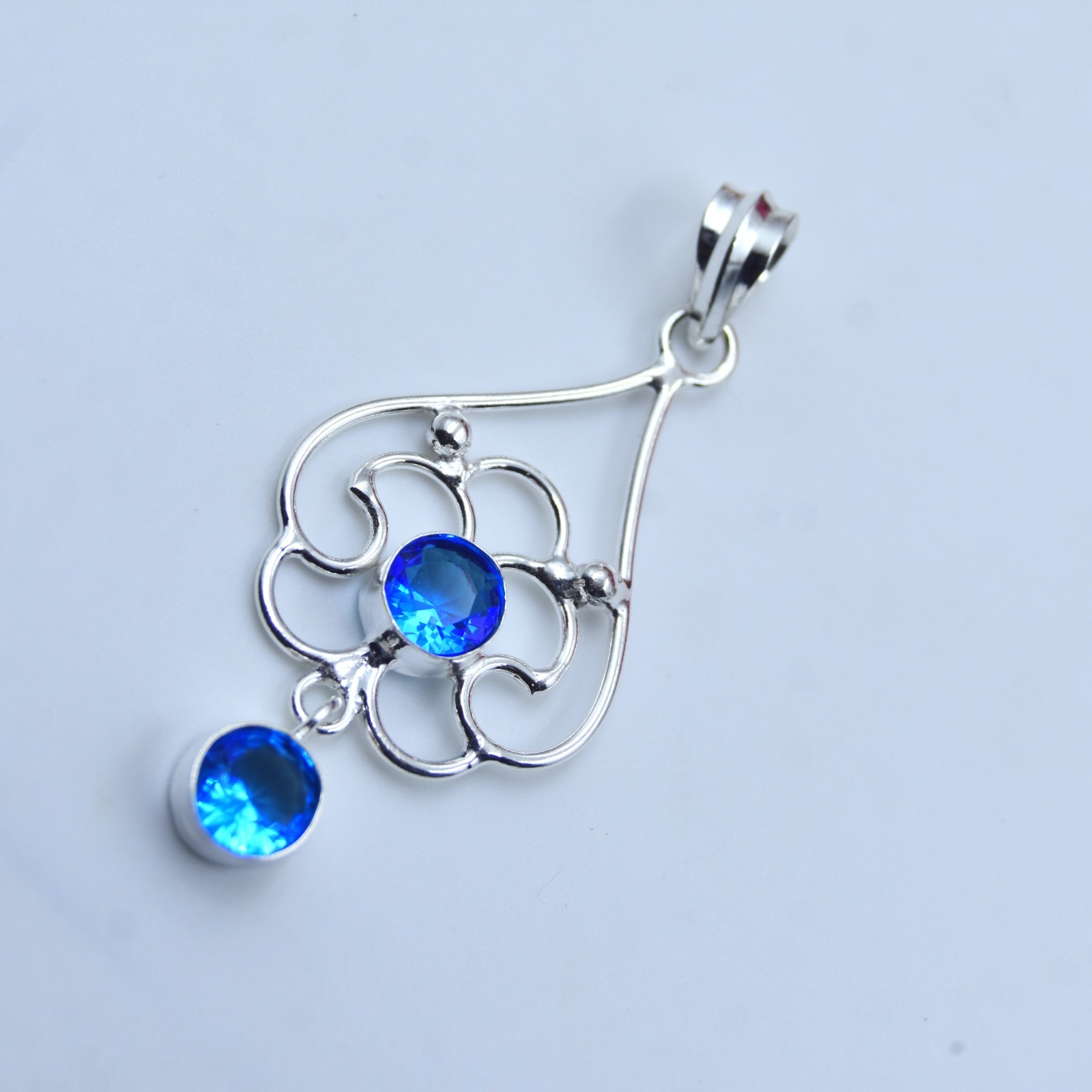 Swiss Blue Topaz Gemstone Handmade 925 Sterling Silver Jewelry Pendant Sz-2.25″