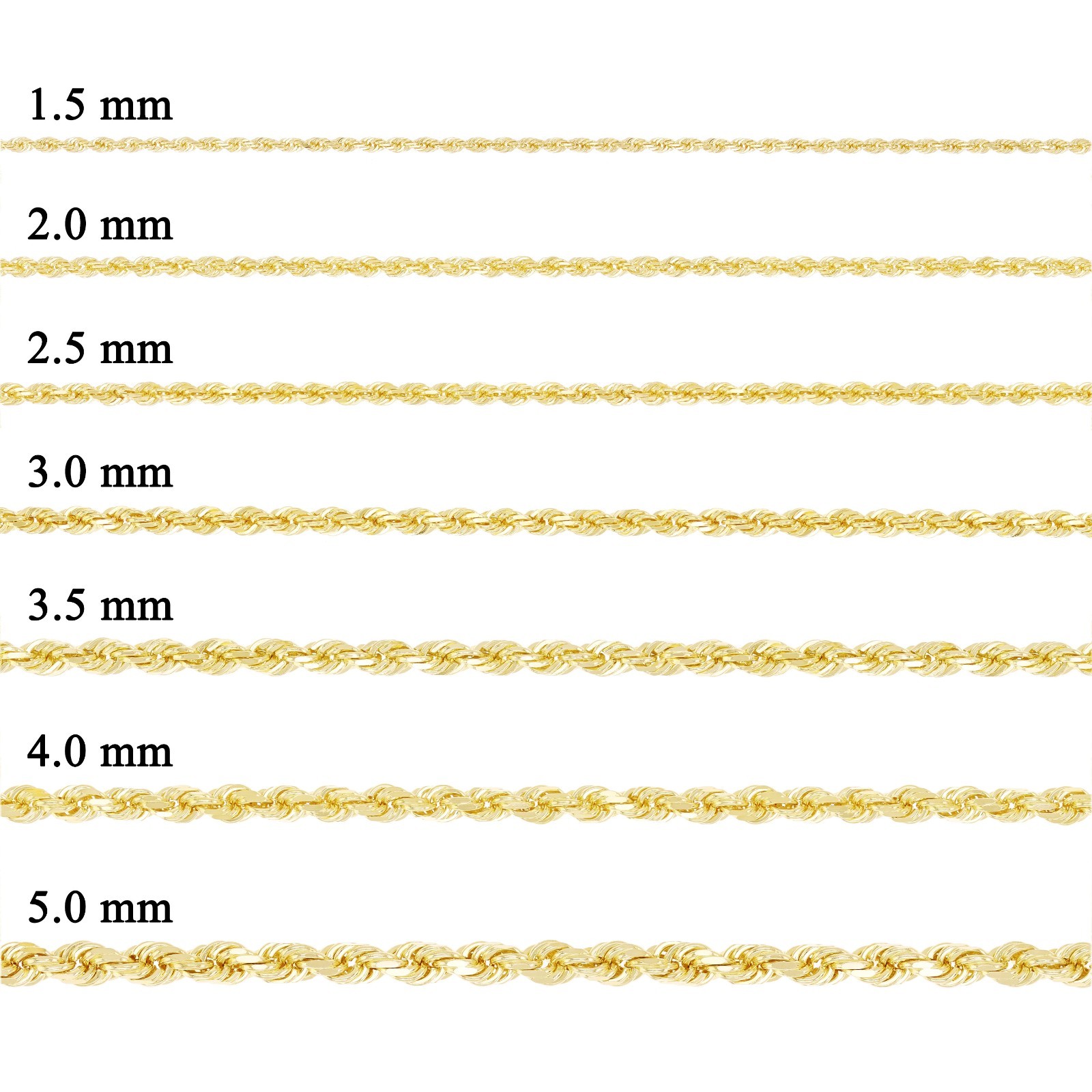 14k Yellow Gold Solid Diamond Cut Rope Chain Necklace 16″-30″ 1.5mm to 12mm