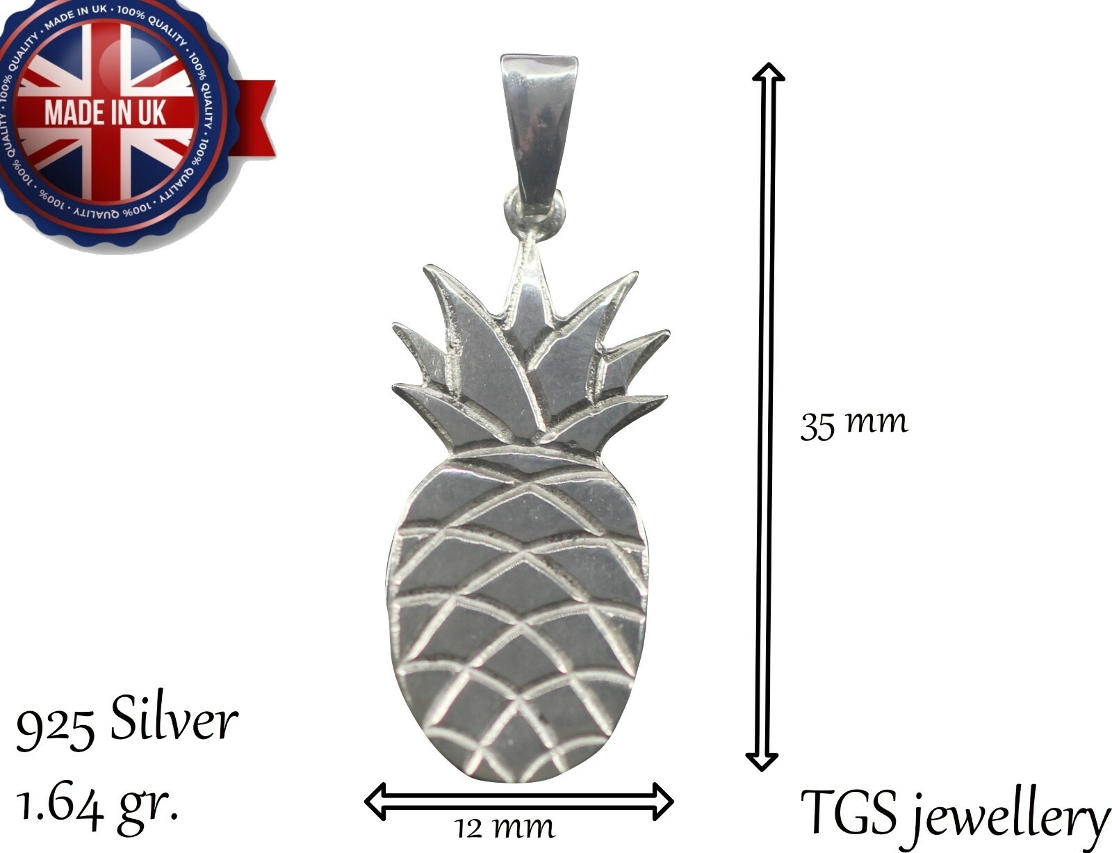 Silver 925 Pineapple Pendant with or without Chain UK made