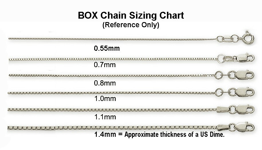 14K White Gold Solid Box Chain Necklace .5mm wide 16 – 22″ Spring Ring Clasp