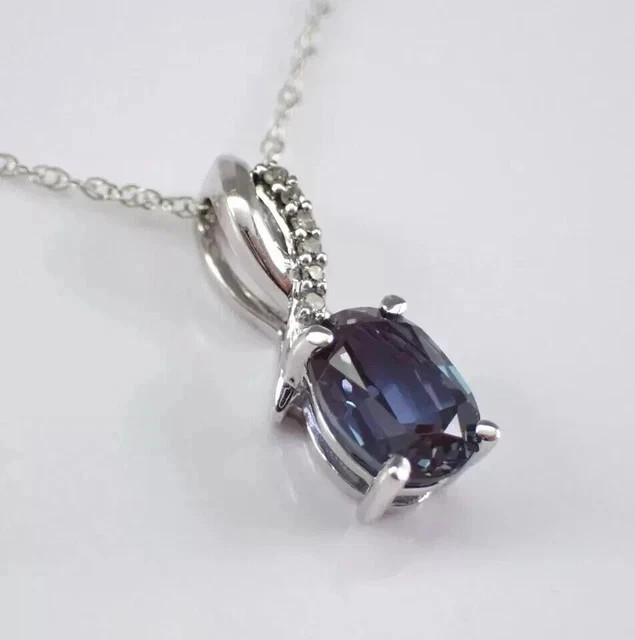 1.50Ct Oval Lab Created Alexandrite Solitaire Pendant 14K White Gold Plated 18″