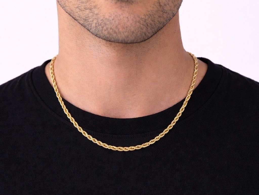 Italian 1/200 14K Yellow Gold Overlay Rope Chain Necklace 4mm Men Women