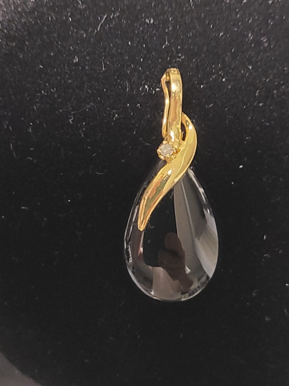 14K Gold Black Onyx & Diamond Enhancer Pendant Large Pear Cabochon Statement