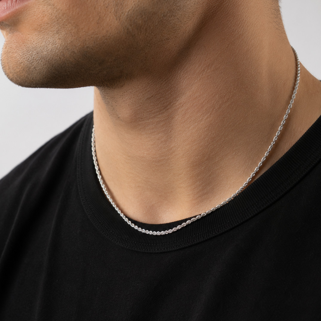 925 Sterling Silver Rhodium Plated Rope Chain Necklace – 1.8mm