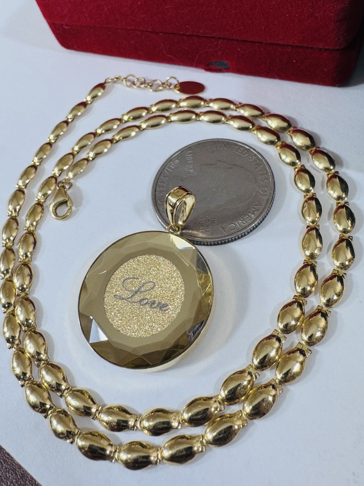 K18 Japan Gold Round Love Pendant Necklace 17/17.5” Long 16.3g 4mm