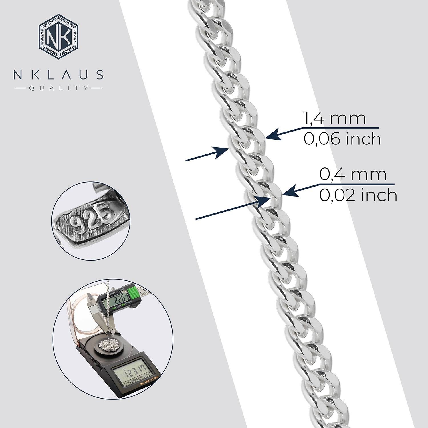 Necklace 70cm curb chain diamond plated 925 silver necklace 1.4mm wide women chain