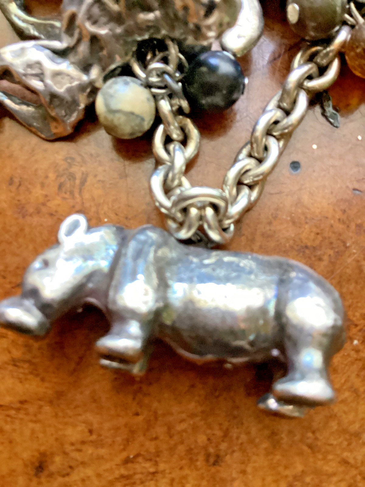 Susan Cummings Endangered Species African Animal Charm Necklace 19″ Sterling