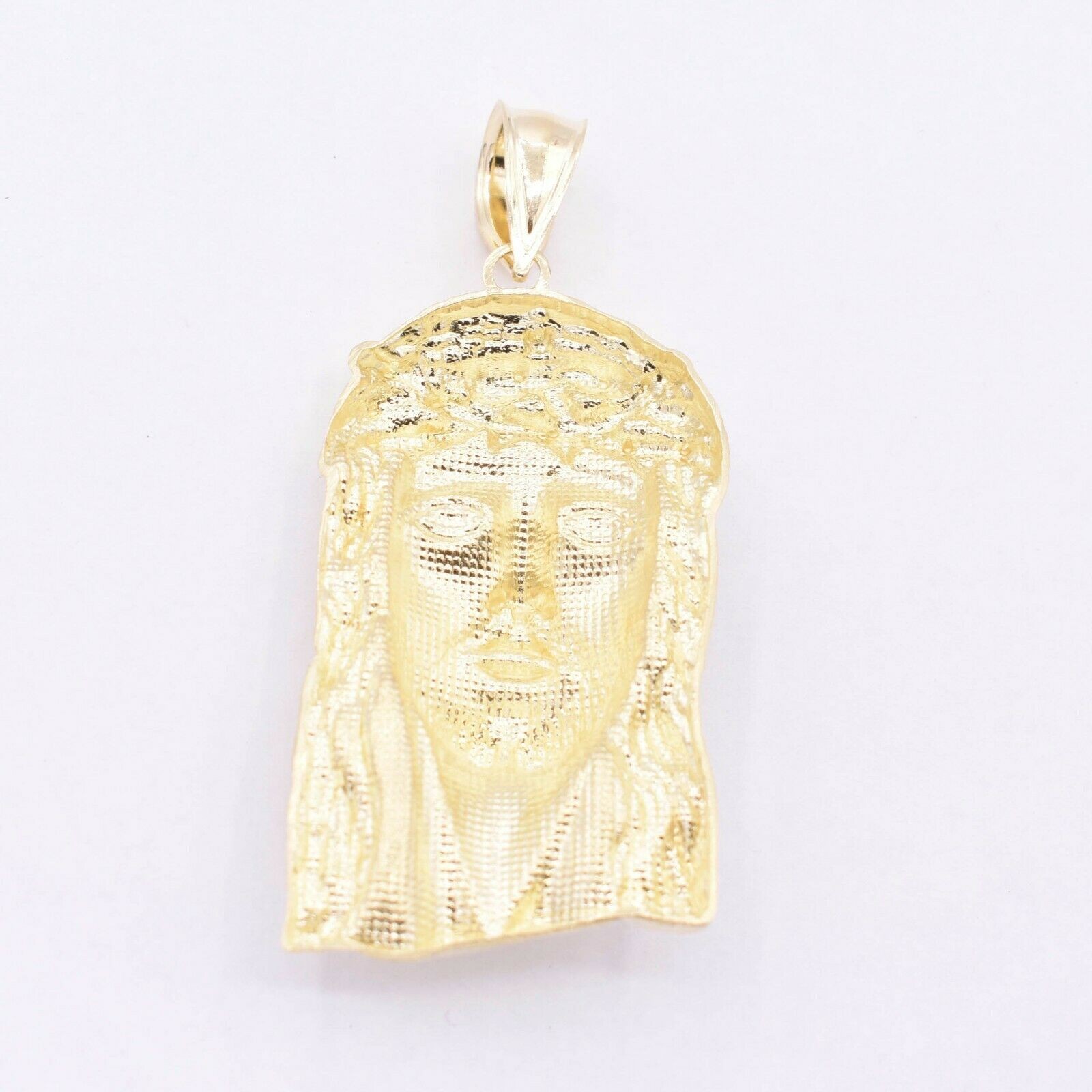 2 3/4″ Textured Face of Jesus Pendant Charm Real Solid 10K Yellow Gold