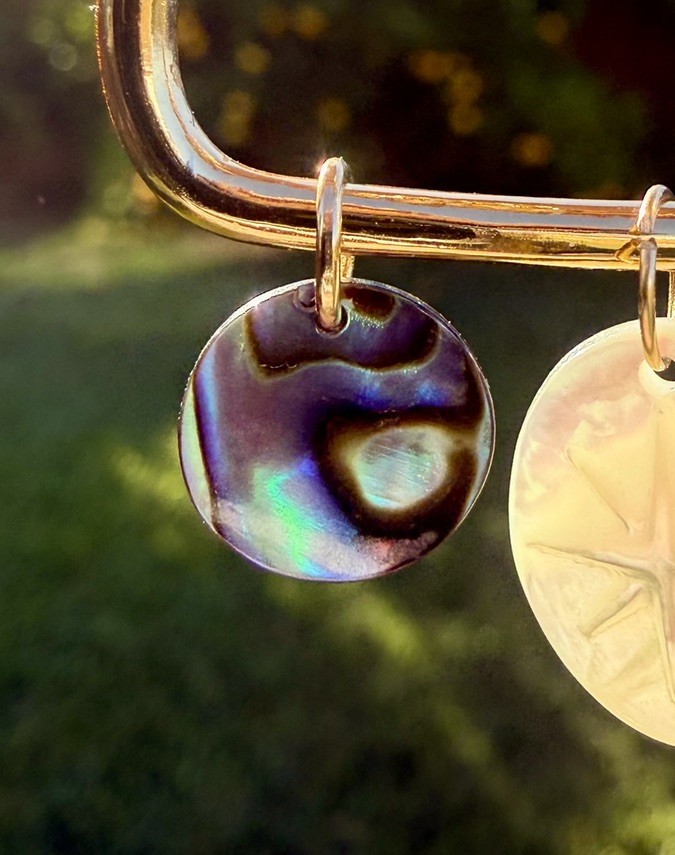 14k Solid Gold Charm • Coastal Abalone Coin Shell Pendant • Beachy Ocean Jewelry