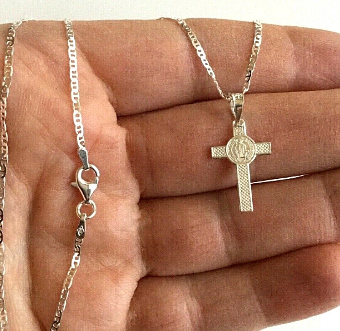 925 STERLING SILVER SAINT BENEDICT CROSS NECKLACE 20″/CADENA DE SAN BENITO-25mm
